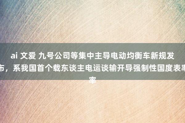 ai 文爱 九号公司等集中主导电动均衡车新规发布，系我国首个载东谈主电运谈输开导强制性国度表率